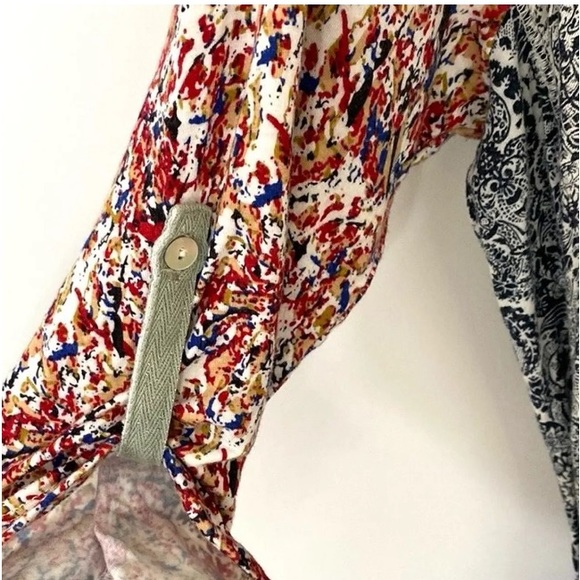 Anthro Tiny Floral Damask Mixed Media Buttondown Belted Shirtdress Dress - Picture 9 of 13